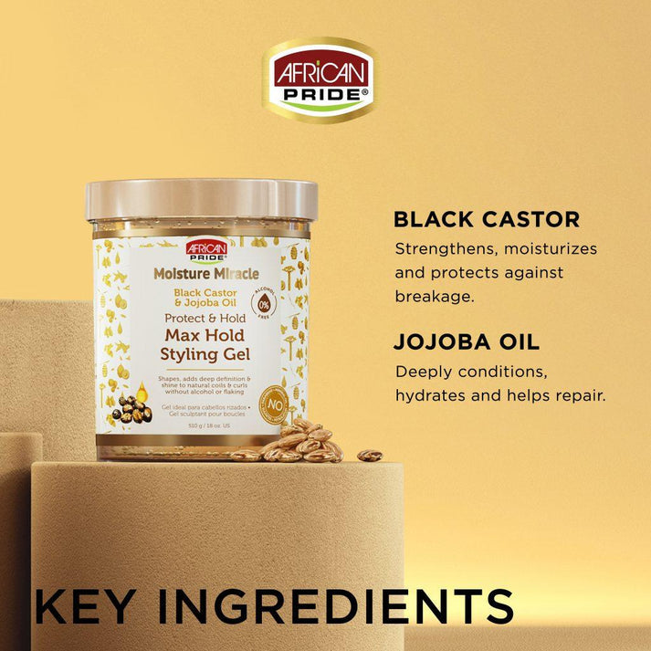African Pride Moisture Miracle Black Castor & Jojoba Oil Max Hold Styling Gel 18oz