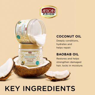 African Pride Moisture Miracle Coconut Oil & Baobab Oil Hydrate & Strengthen Leave-In Cream 15oz