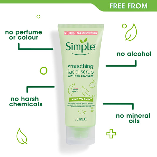 Simple smoothing facial scrub pro-vitamins B5 + E + micro-rice exfoliators