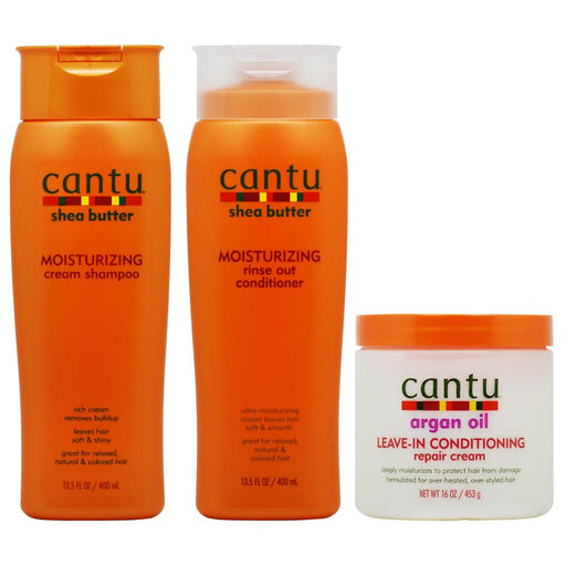 Cantu Shea Butter Moisturizing Cream Shampoo +Conditioner + Argan Oil Leave In Repair Cream "Set" - Beto Cosmetics