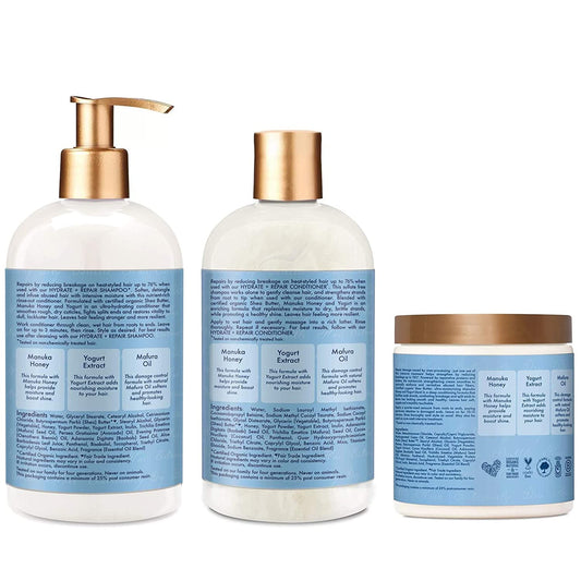 Shea Moisture Manuka Honey and Yogurt Hydrate+Repair Shampoo, Conditioner And Masque - Beto Cosmetics