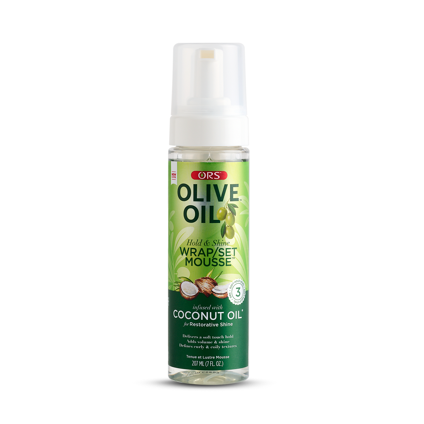 ORS OLIVE OIL HOLD & SHINE WRAP SET MOUSSE INFUSED WITH COCONUT OIL FOR RESTORATIVE SHINE (7.0 OZ)