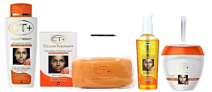 CT+ Clear Therapy Extra Lightening Skin Cream 6.76 & Lotion 8.45oz & Soap 6.17oz & Serum 2.37oz & Liner101 LPS40 Pencil & Sample Fragrance