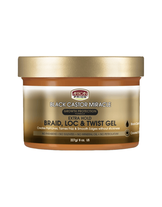 African Pride Black Castor Miracle Braid Loc & Twist Gel Extra Hold 8oz
