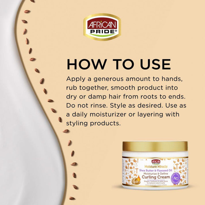 African Pride Moisture Miracle Shea Butter & Flaxseed Oil Moisturize & Define Curling Cream 12oz