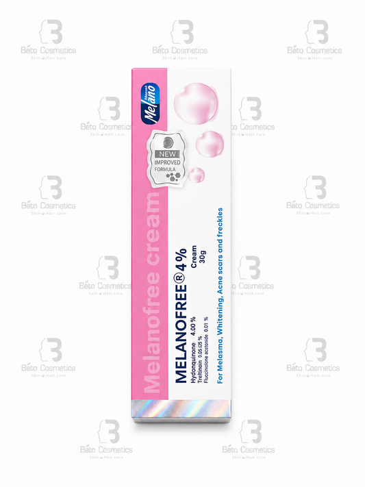 Melanofree cream packaging with pink and white design on a white background