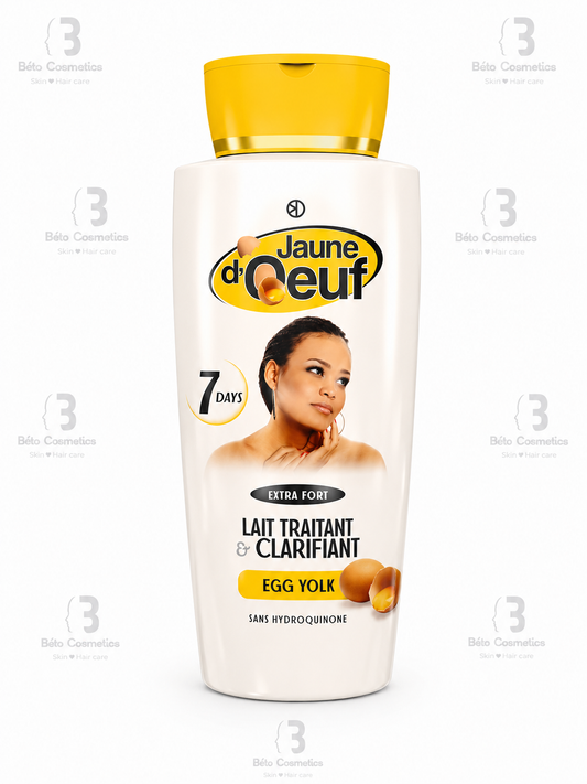 Cosmetic bottle labeled 'Jaune d'Oeuf' with a woman's face on the label against a white background.