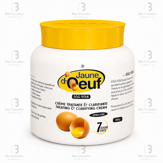 Jar of Jaune d'OEuf egg yolk cream with yellow lid on a white background
