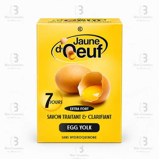 Yellow soap packaging with egg yolk illustration and branding on a white background