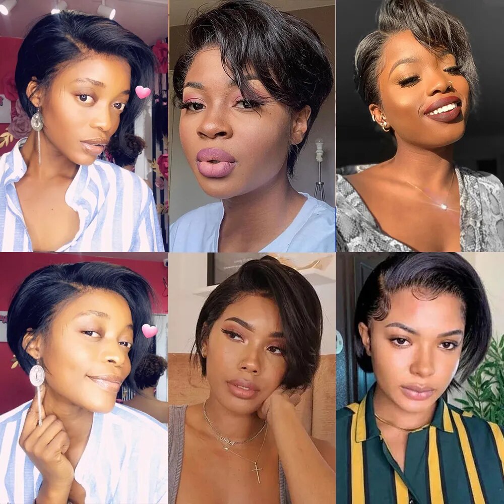 Short Bob Wig Pixie Cut Wig Straight Human Hair Wigs 1b27 T Part Transparent Lace Wig Side Part Wig For Women Preplucked