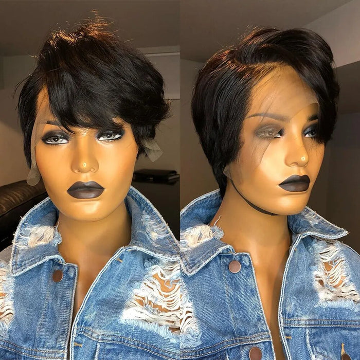 Short Bob Wig Pixie Cut Wig Straight Human Hair Wigs 1b27 T Part Transparent Lace Wig Side Part Wig For Women Preplucked