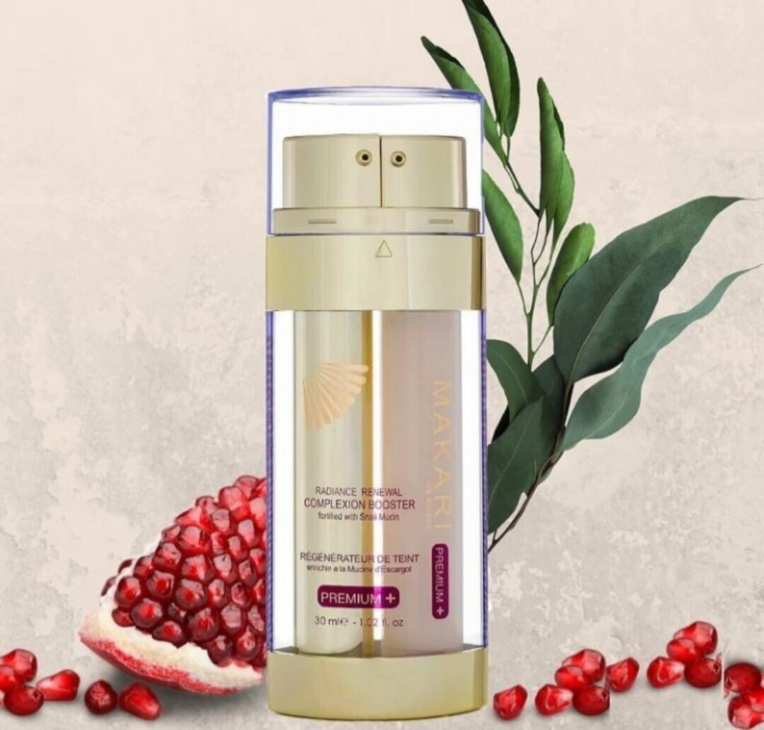 Makari Radiance Renewal Complexion Booster (1.02 fl oz) | Moisturizing Serum and Cream for Face and Neck | Tone Balancing Dual-Fusion with Snail Mucin and Cacao Extract | Face Serum for Glowing Skin