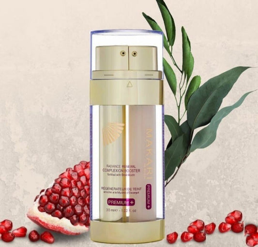Makari Radiance Renewal Complexion Booster (1.02 fl oz) | Moisturizing Serum and Cream for Face and Neck | Tone Balancing Dual-Fusion with Snail Mucin and Cacao Extract | Face Serum for Glowing Skin