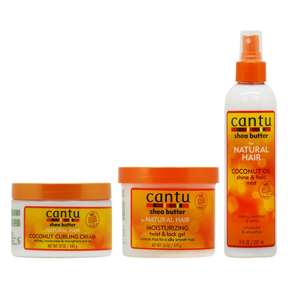 Cantu Shea Butter Coconut Curling Cream + Twist & Lock Gel + Shine & Hold Mist "Set" - Beto Cosmetics