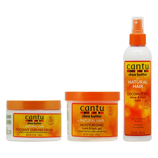 Cantu Shea Butter Coconut Curling Cream + Twist & Lock Gel + Shine & Hold Mist "Set" - Beto Cosmetics