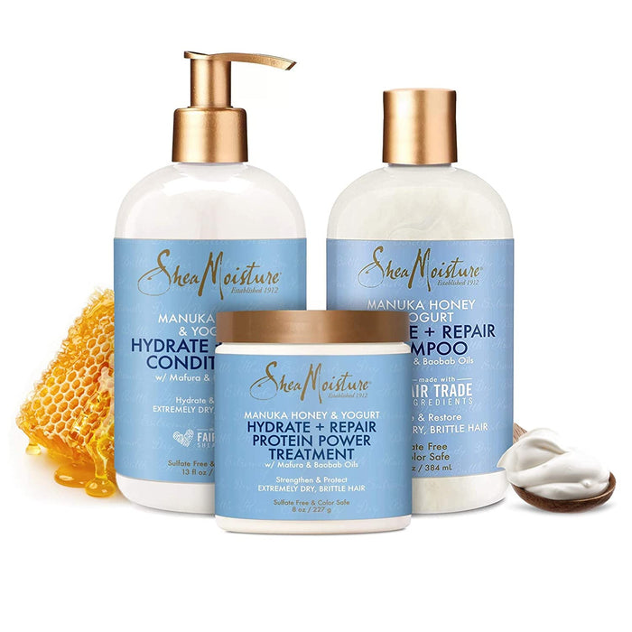 Shea Moisture Manuka Honey and Yogurt Hydrate+Repair Shampoo, Conditioner And Masque - Beto Cosmetics
