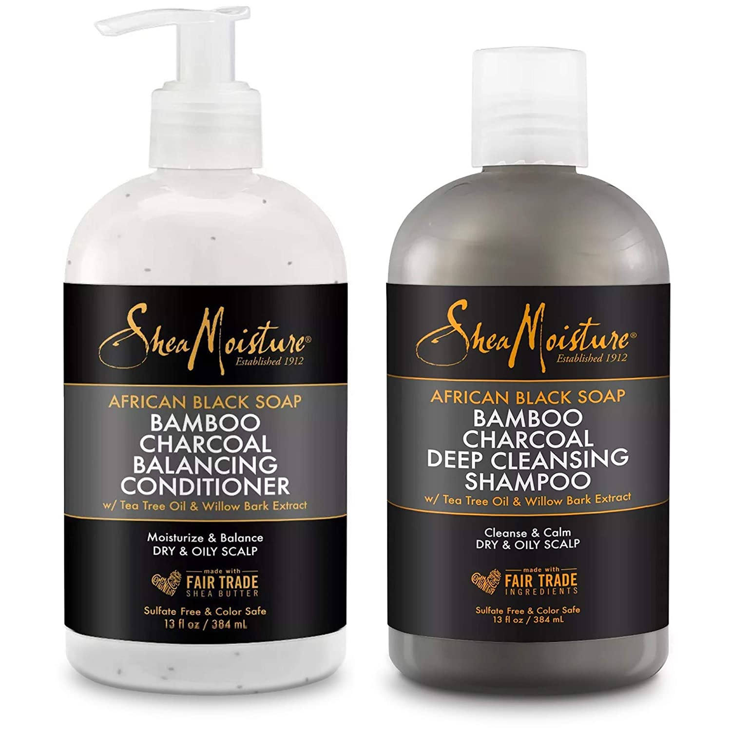 Shea Moisture Shampoo, Conditioner and Masque Set, African Black Soap Bamboo Charcoal Deep Cleansing Shampoo 13 Ounce, Conditioner 13 Ounce, Masque 12 Ounce - Beto Cosmetics