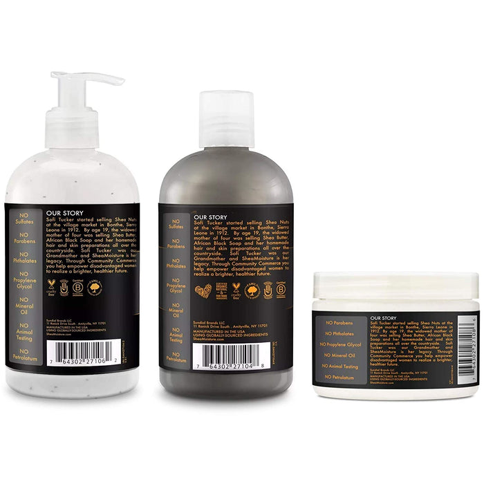 Shea Moisture Shampoo, Conditioner and Masque Set, African Black Soap Bamboo Charcoal Deep Cleansing Shampoo 13 Ounce, Conditioner 13 Ounce, Masque 12 Ounce - Beto Cosmetics